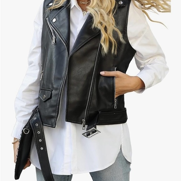 Black Faux Leather Vest Size L - Picture 3 of 11